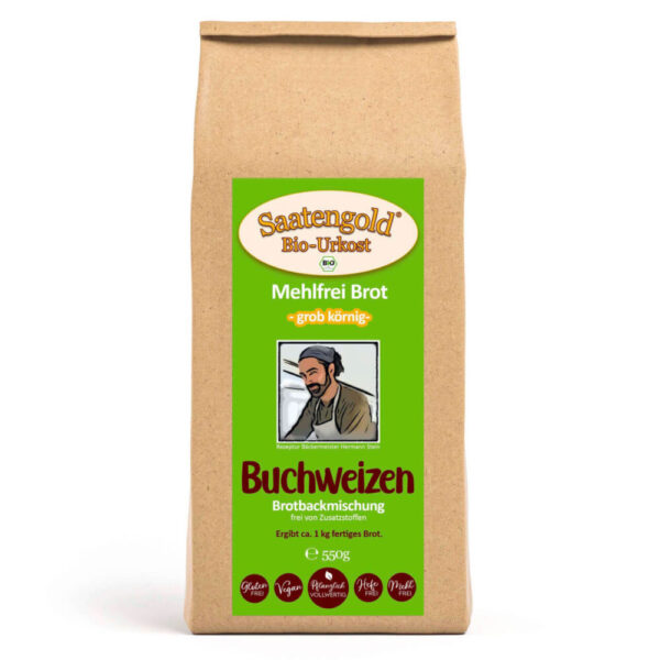 Mehlfreibrot Buchweizen -grob k?rnig- Bio Brotbackmischung 550g